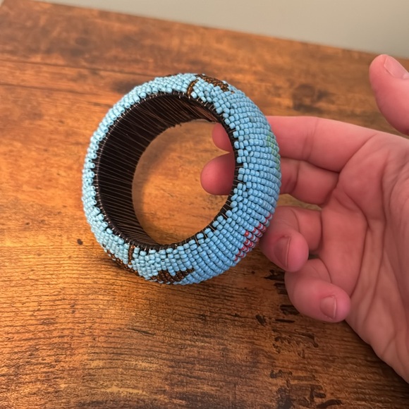 Beaded Bangle Bracelet, Blue, Black, Red, Green, Boho, Vintage - Picture 8 of 9